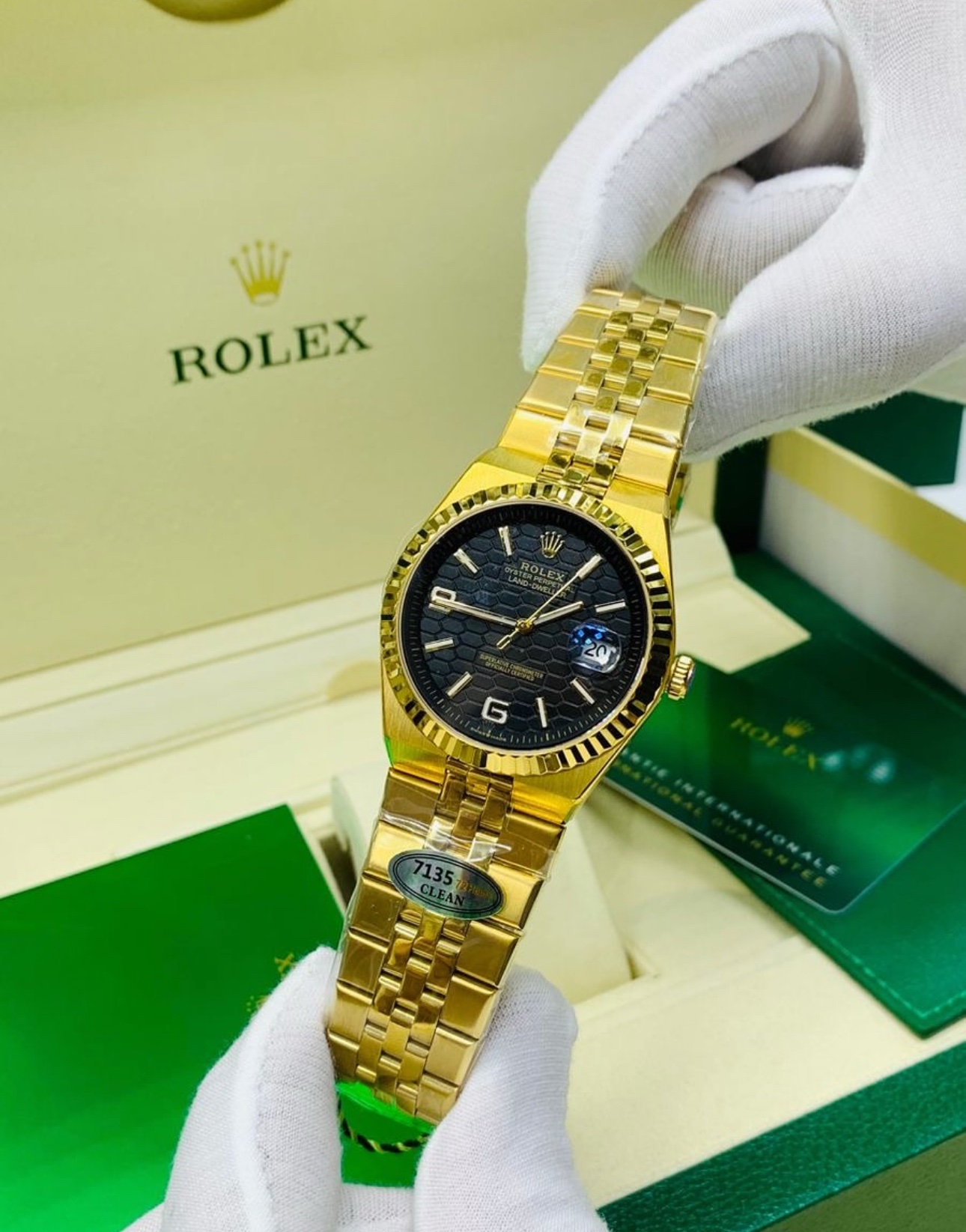 ROLEX LAND DWELLER AAA FULL GOLD BLACK DIAL 2025 PREMIUM QUALITY WATCH