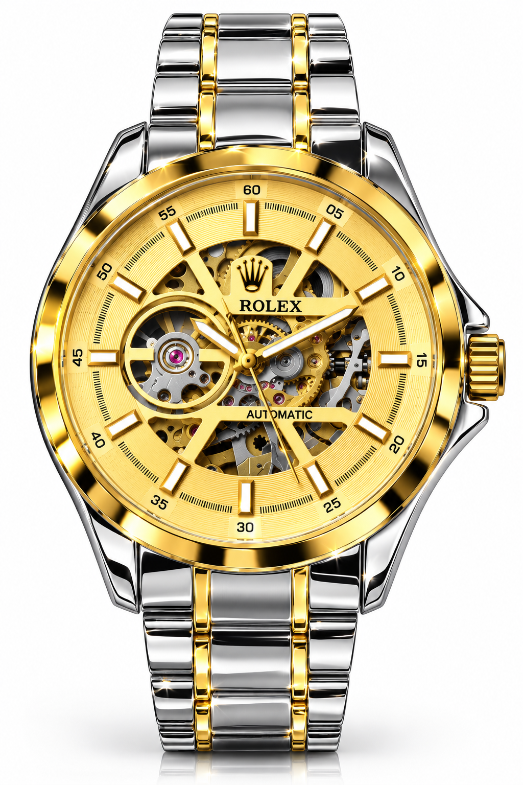 Rolex Imperial Gold Skeleton Watch – Two-Tone Gold & Silver Edition with og kit