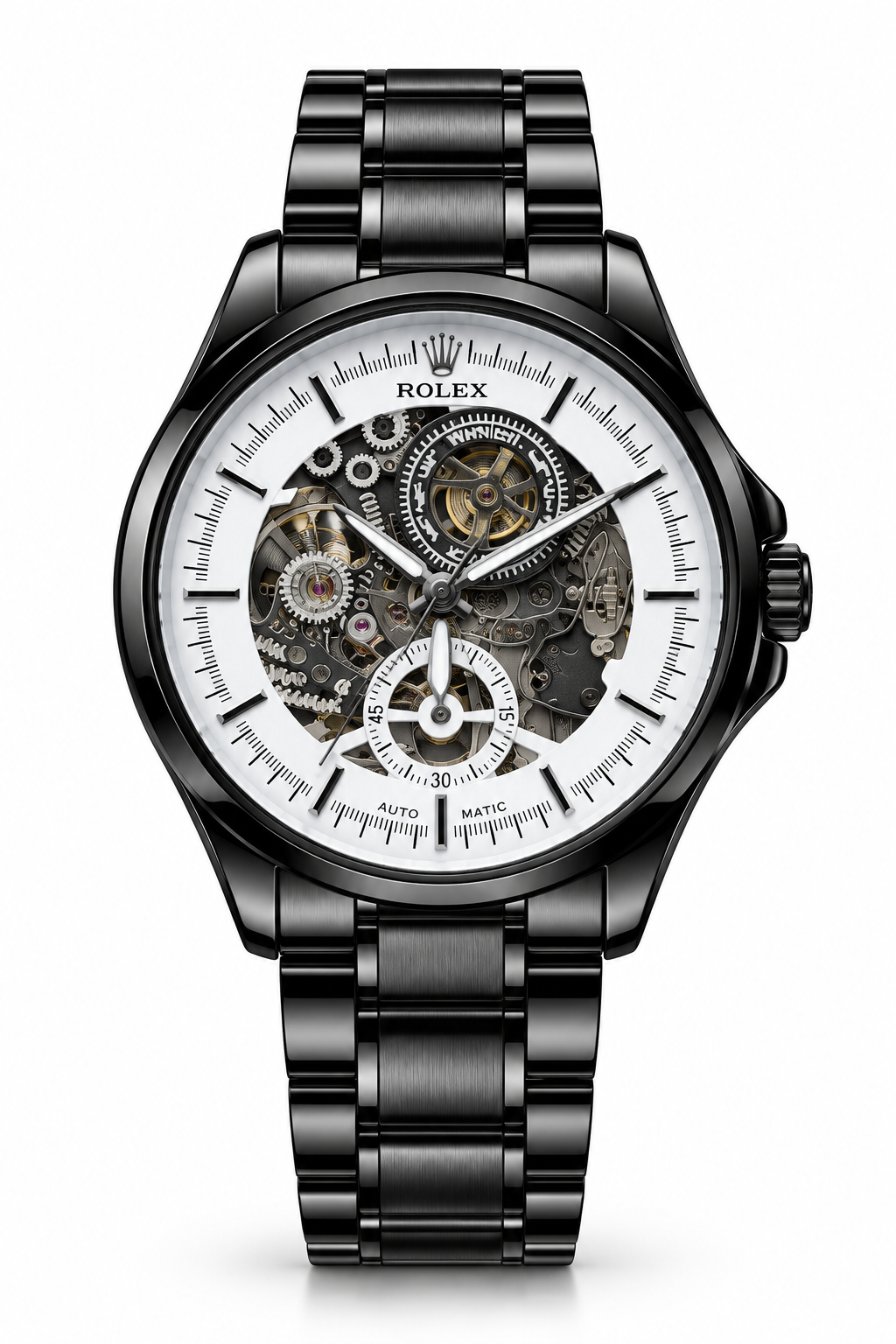 Rolex Phantom Black Skeleton automatic Watch – White Dial Edition with og kit