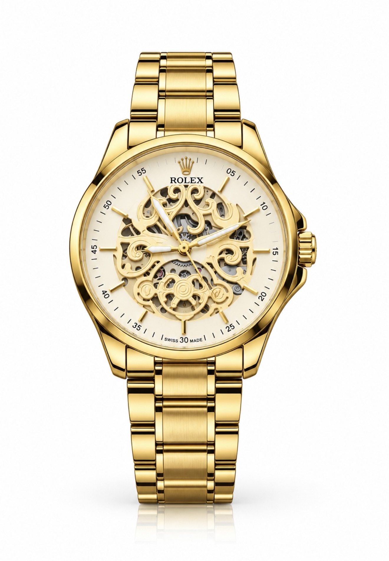 Rolex Royal Champagne Skeleton Watch – All-Gold Edition with og kit
