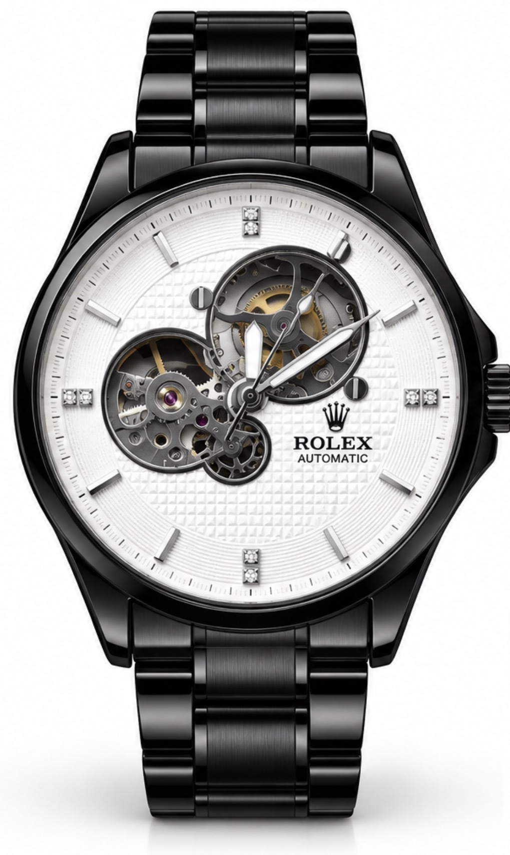 Rolex Phantom White Skeleton Watch – Black Edition with og kit